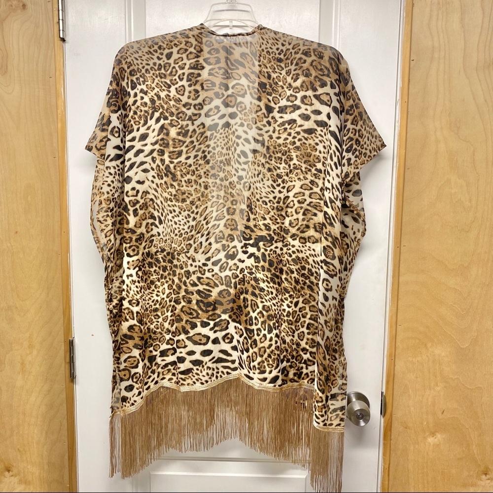 Cheetah Print Bronze Fringe Kimono - Picture 4 of 5